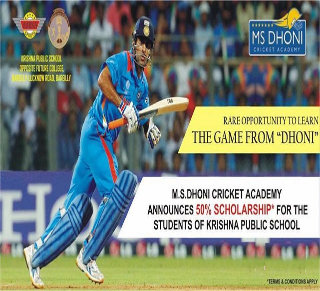 Golden opportunity for KPS Bareilly students to train at MS Dhoni Cricket Academy with a 50% fee waiver.